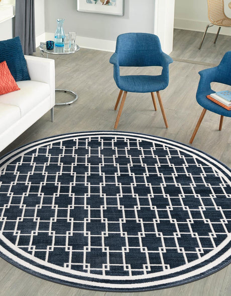 Navy Blue 5' 1 x 5' 1 Jill Zarin Uptown Round Area Rug 70% Polypropylene & 30% Polyester  Contemporary Carpet for Living, Dining, Office, Bedroom for Sale at Rug Engine