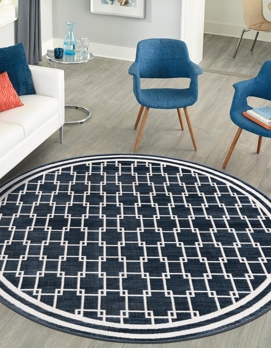 70 Round Rug Navy Blue 7' 10 x 7' 10 Jill Zarin Uptown Round Area Rug 70% Polypropy ...