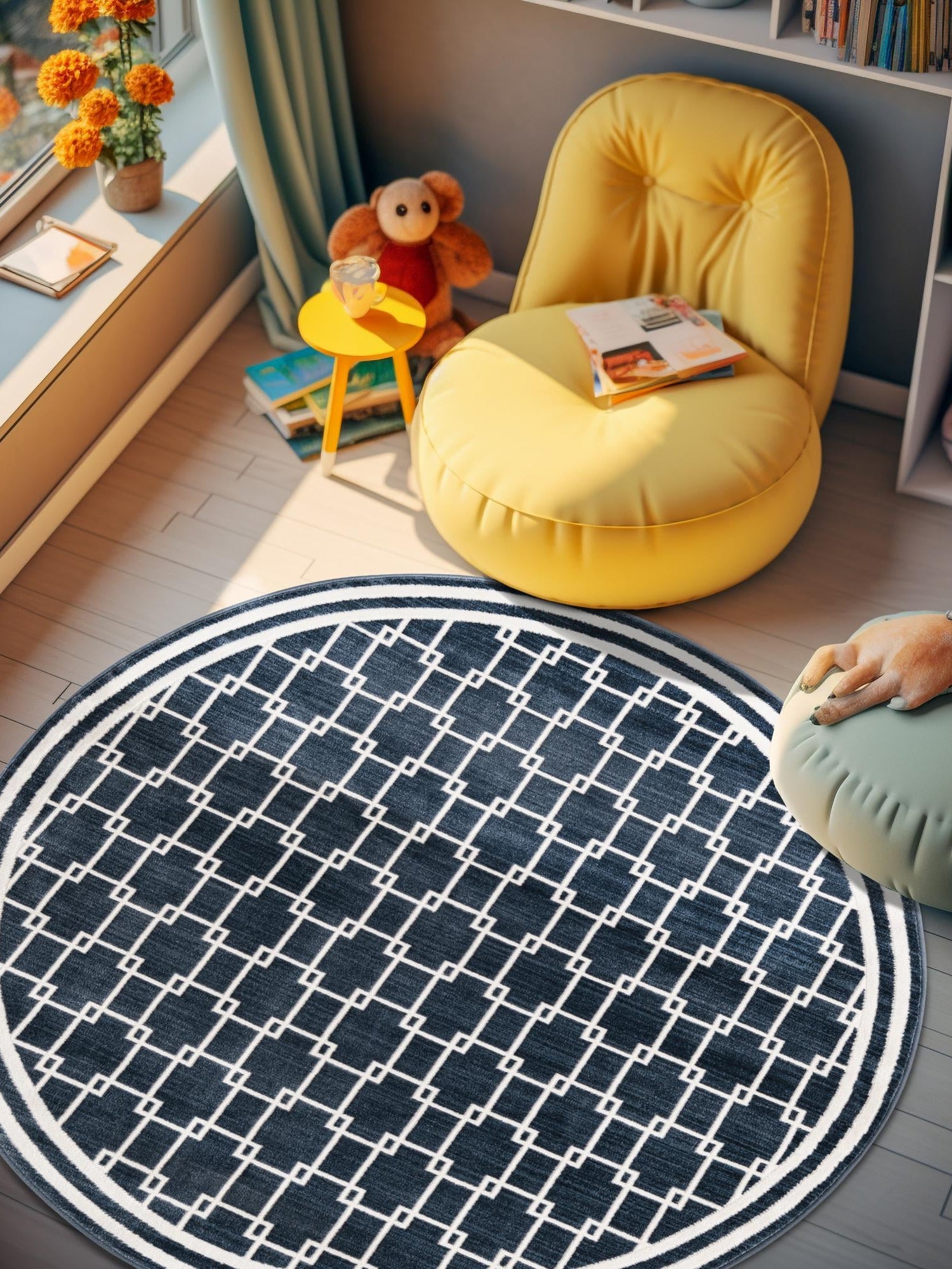 Navy Blue 5' 1 x 5' 1 Jill Zarin Uptown Round Area Rug 70% Polypropylene & 30% Polyester  Contemporary Carpet for Living, Dining, Office, Bedroom for Sale at Rug Engine