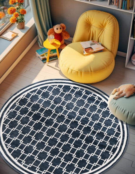 Navy Blue 4' 1 x 4' 1 Jill Zarin Uptown Round Area Rug 70% Polypropylene & 30% Polyester  Contemporary Carpet for Living, Dining, Office, Bedroom for Sale at Rug Engine