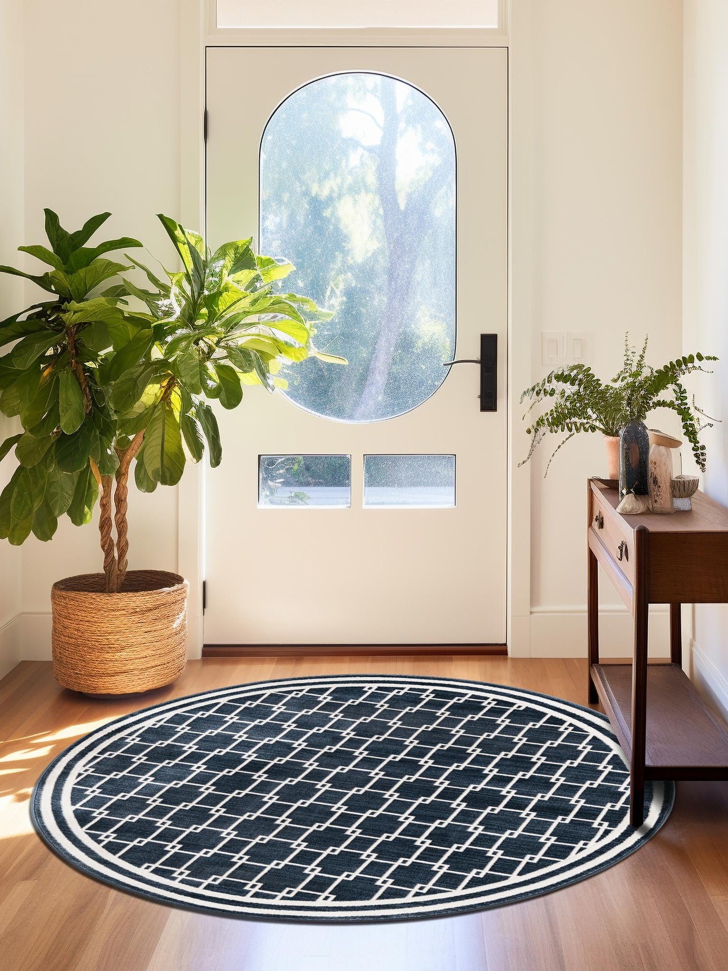 Navy Blue 5' 1 x 5' 1 Jill Zarin Uptown Round Area Rug 70% Polypropylene & 30% Polyester  Contemporary Carpet for Living, Dining, Office, Bedroom for Sale at Rug Engine