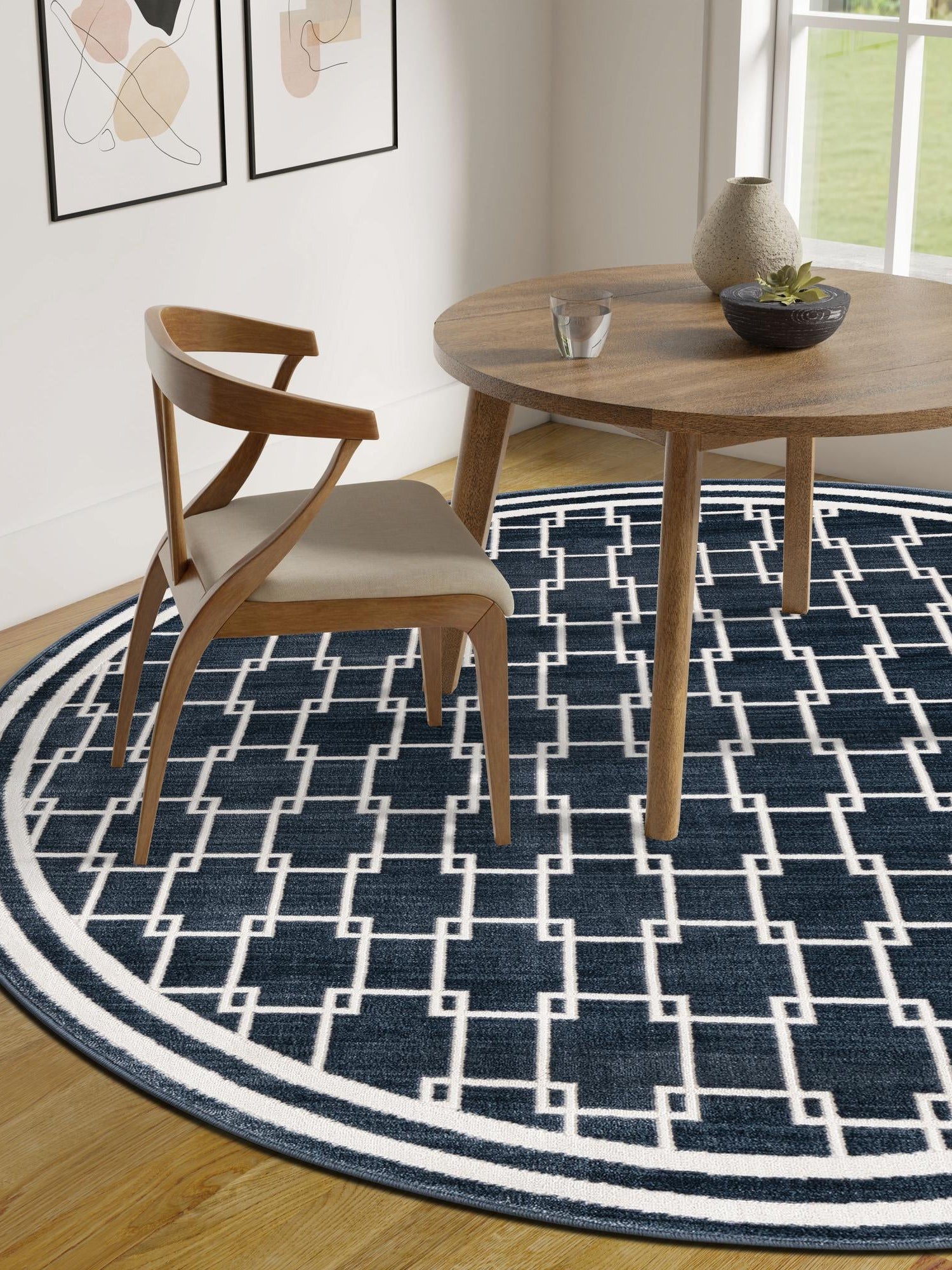 Navy Blue 5' 1 x 5' 1 Jill Zarin Uptown Round Area Rug 70% Polypropylene & 30% Polyester  Contemporary Carpet for Living, Dining, Office, Bedroom for Sale at Rug Engine