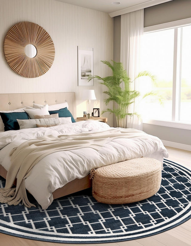Navy Blue 4' 1 x 4' 1 Jill Zarin Uptown Round Area Rug 70% Polypropylene & 30% Polyester  Contemporary Carpet for Living, Dining, Office, Bedroom for Sale at Rug Engine