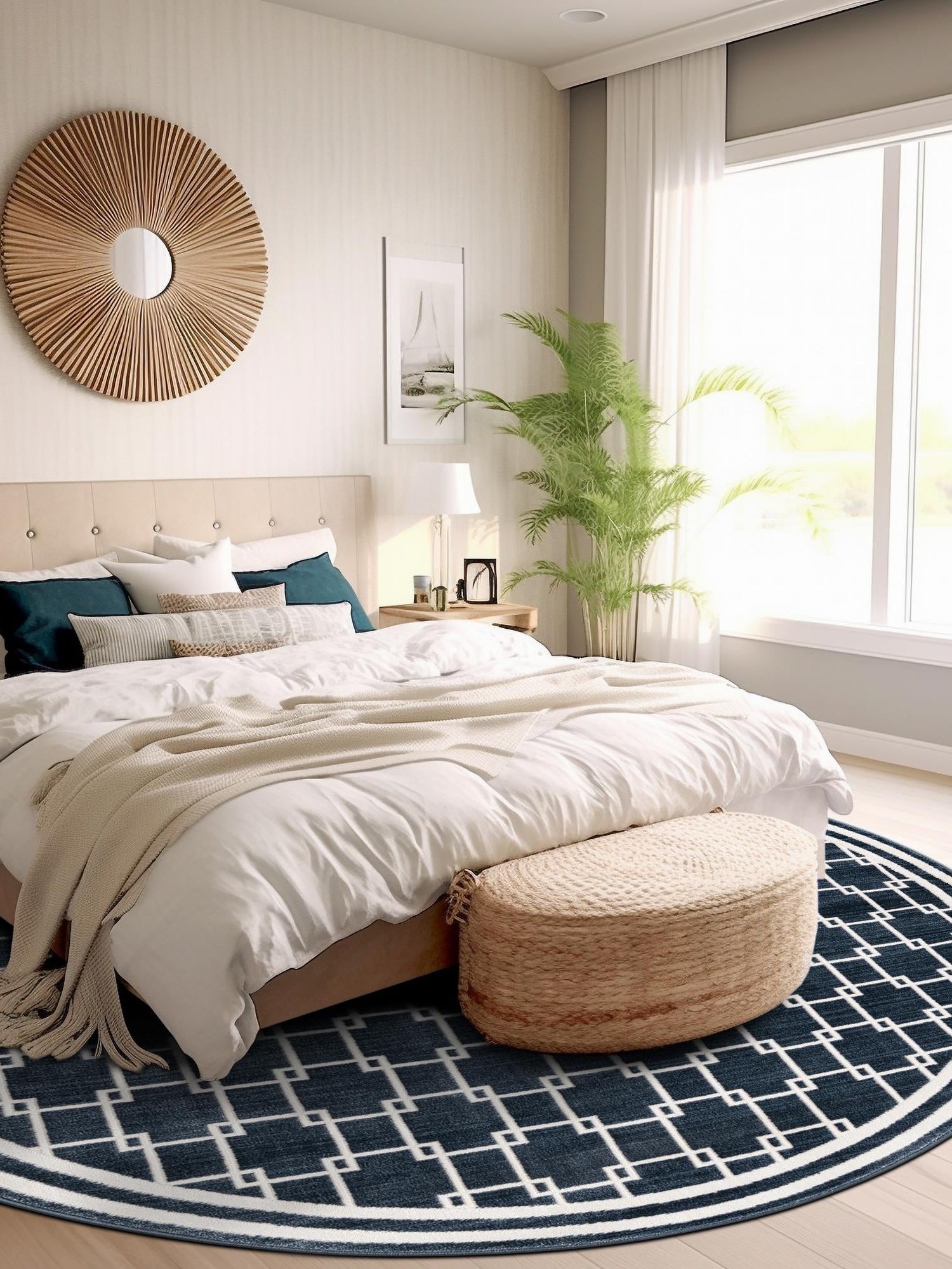 Navy Blue 5' 1 x 5' 1 Jill Zarin Uptown Round Area Rug 70% Polypropylene & 30% Polyester  Contemporary Carpet for Living, Dining, Office, Bedroom for Sale at Rug Engine