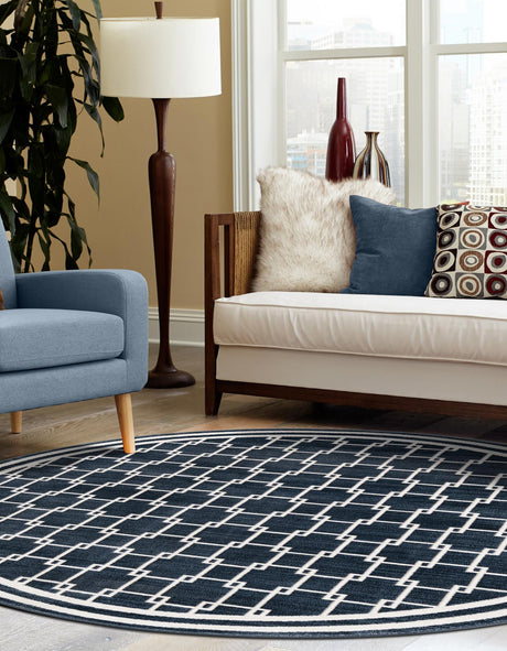 Navy Blue 4' 1 x 4' 1 Jill Zarin Uptown Round Area Rug 70% Polypropylene & 30% Polyester  Contemporary Carpet for Living, Dining, Office, Bedroom for Sale at Rug Engine