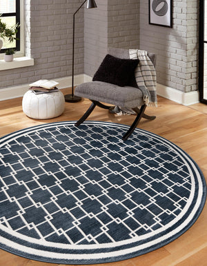 Navy Blue 3' 1 x 3' 1 Jill Zarin Uptown Round Area Rug 70% Polypropylene & 30% Polyester  Contemporary Carpet for Living, Dining, Office, Bedroom for Sale at Rug Engine