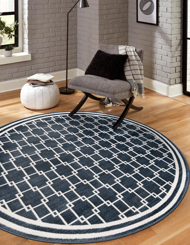 Navy Blue 3' 1 x 3' 1 Jill Zarin Uptown Round Area Rug 70% Polypropylene & 30% Polyester  Contemporary Carpet for Living, Dining, Office, Bedroom for Sale at Rug Engine