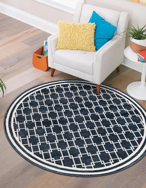 Navy Blue 3' 1 x 3' 1 Jill Zarin Uptown Round Area Rug 70% Polypropylene & 30% Polyester  Contemporary Carpet for Living, Dining, Office, Bedroom for Sale at Rug Engine