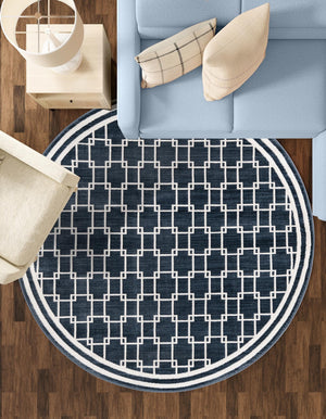 Navy Blue 3' 1 x 3' 1 Jill Zarin Uptown Round Area Rug 70% Polypropylene & 30% Polyester  Contemporary Carpet for Living, Dining, Office, Bedroom for Sale at Rug Engine