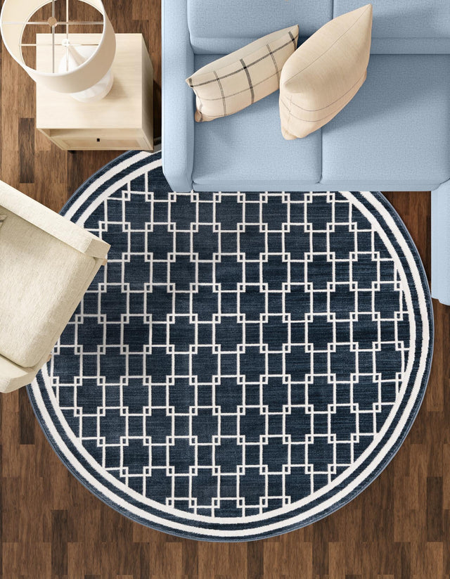 Navy Blue 3' 1 x 3' 1 Jill Zarin Uptown Round Area Rug 70% Polypropylene & 30% Polyester  Contemporary Carpet for Living, Dining, Office, Bedroom for Sale at Rug Engine