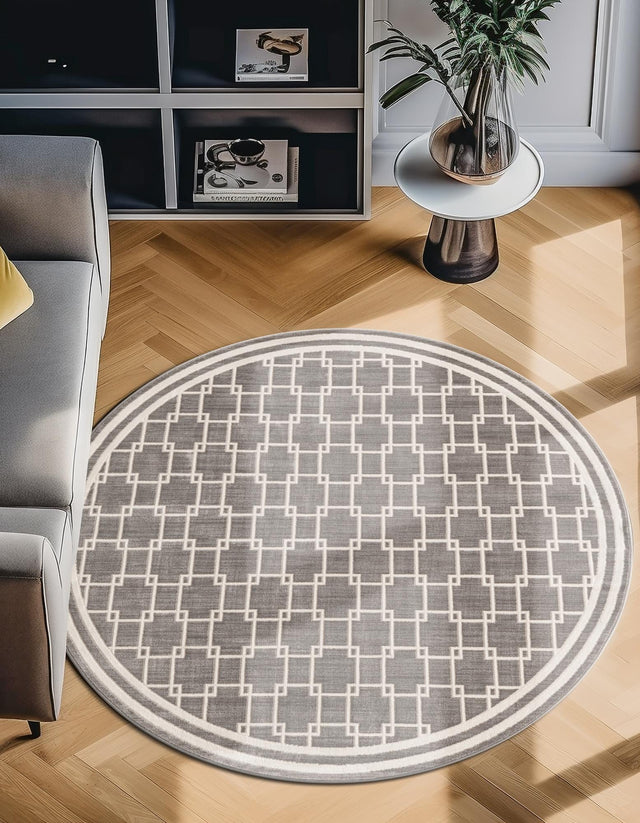 Gray 7' 10 x 7' 10 Jill Zarin Uptown Round Area Rug 70% Polypropylene & 30% Polyester  Contemporary Carpet for Living, Dining, Office, Bedroom for Sale at Rug Engine