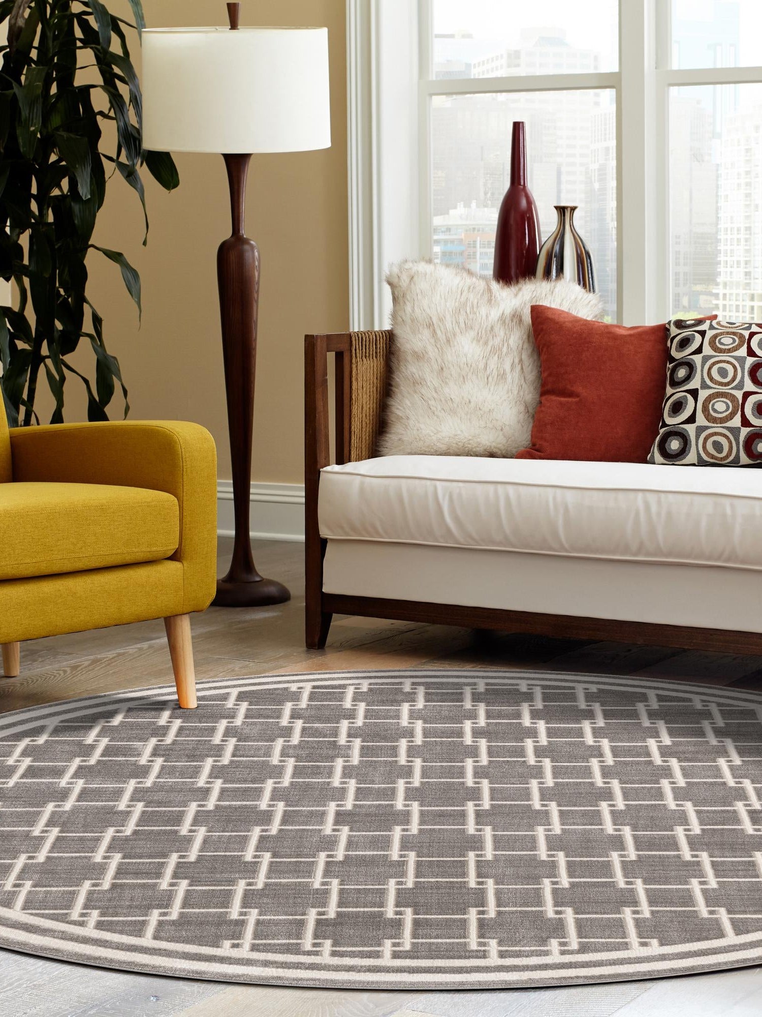 Gray 4' 1 x 4' 1 Jill Zarin Uptown Round Area Rug 70% Polypropylene & 30% Polyester  Contemporary Carpet for Living, Dining, Office, Bedroom for Sale at Rug Engine