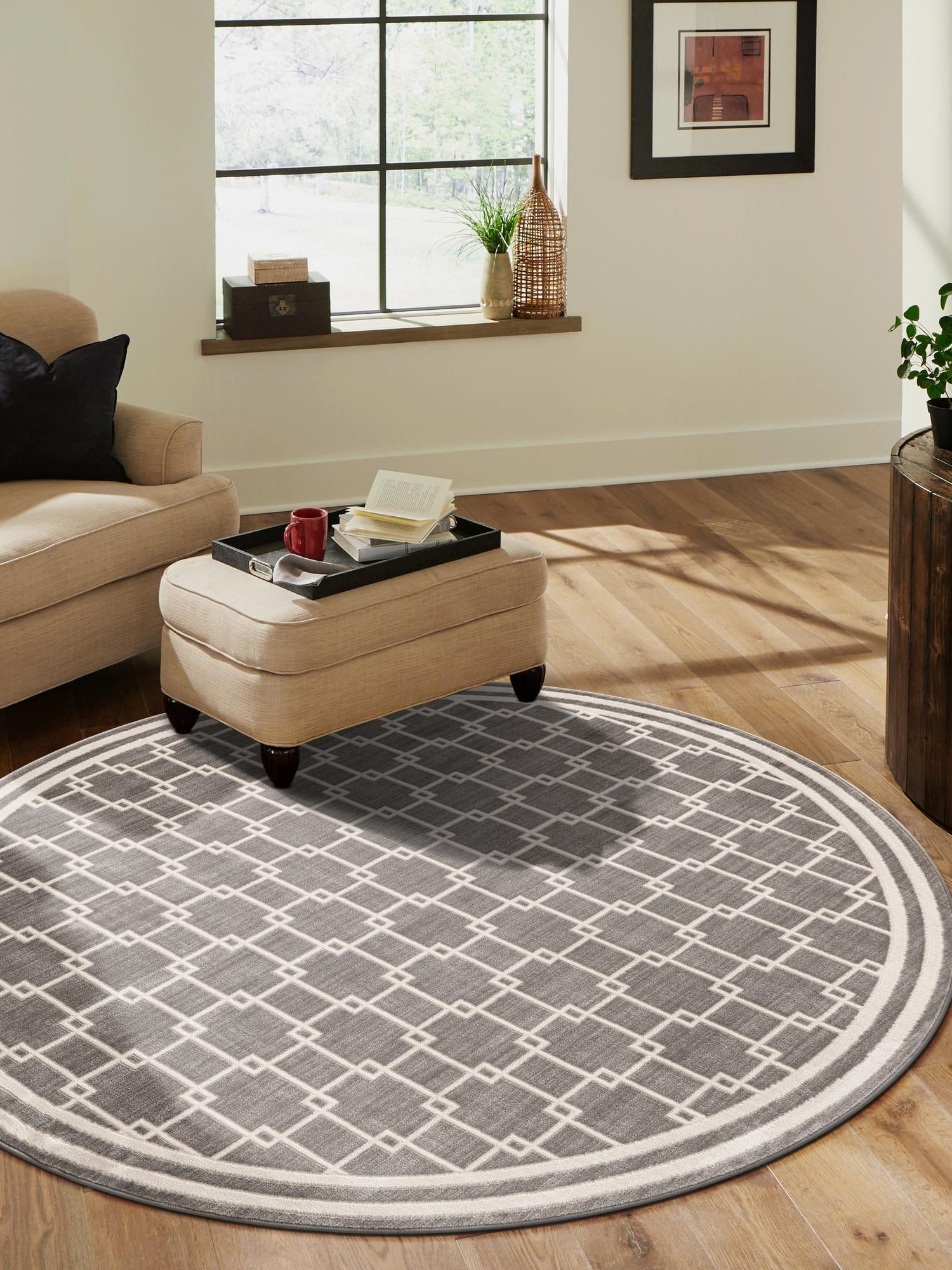 Gray 5' 1 x 5' 1 Jill Zarin Uptown Round Area Rug 70% Polypropylene & 30% Polyester  Contemporary Carpet for Living, Dining, Office, Bedroom for Sale at Rug Engine