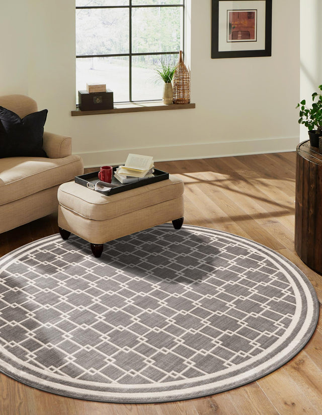 Gray 4' 1 x 4' 1 Jill Zarin Uptown Round Area Rug 70% Polypropylene & 30% Polyester  Contemporary Carpet for Living, Dining, Office, Bedroom for Sale at Rug Engine