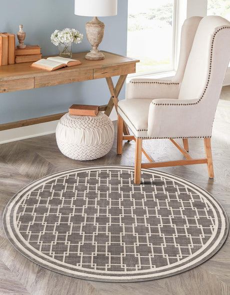 Gray 4' 1 x 4' 1 Jill Zarin Uptown Round Area Rug 70% Polypropylene & 30% Polyester  Contemporary Carpet for Living, Dining, Office, Bedroom for Sale at Rug Engine