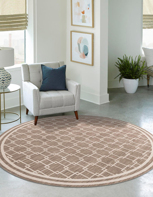 Beige 4' 1 x 4' 1 Jill Zarin Uptown Round Area Rug 70% Polypropylene & 30% Polyester  Contemporary Carpet for Living, Dining, Office, Bedroom for Sale at Rug Engine