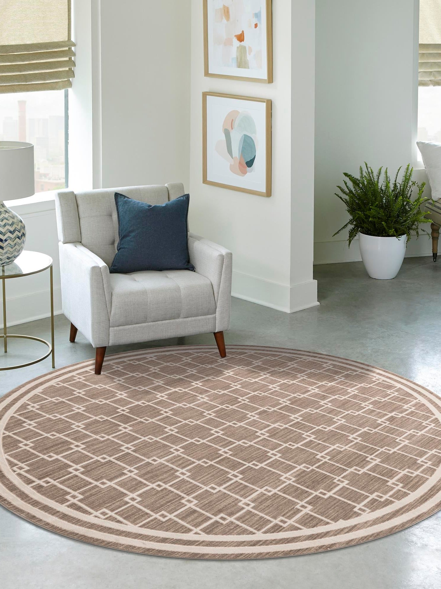 Beige 3' 1 x 3' 1 Jill Zarin Uptown Round Area Rug 70% Polypropylene & 30% Polyester  Contemporary Carpet for Living, Dining, Office, Bedroom for Sale at Rug Engine