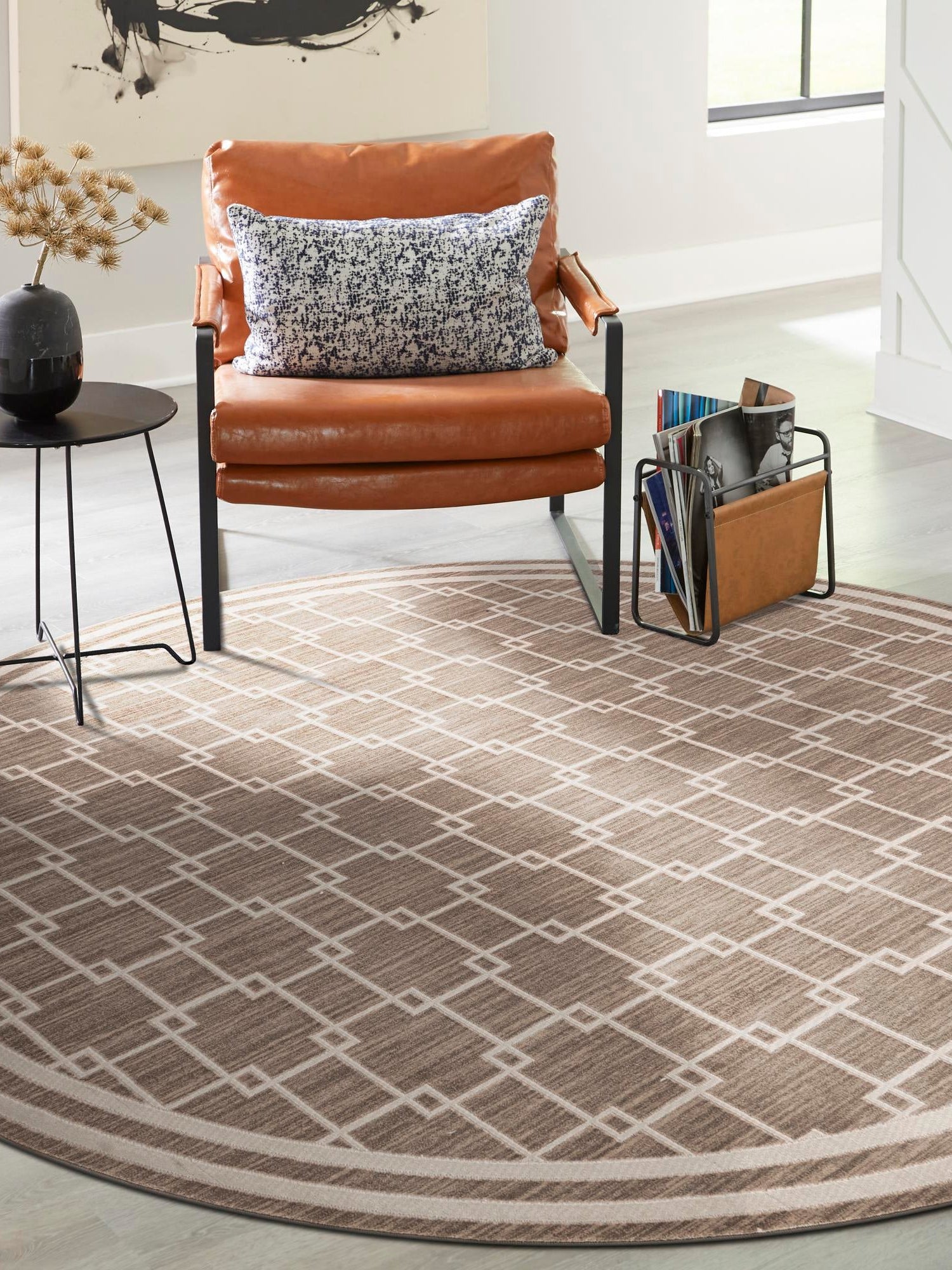 Beige 5' 1 x 5' 1 Jill Zarin Uptown Round Area Rug 70% Polypropylene & 30% Polyester  Contemporary Carpet for Living, Dining, Office, Bedroom for Sale at Rug Engine