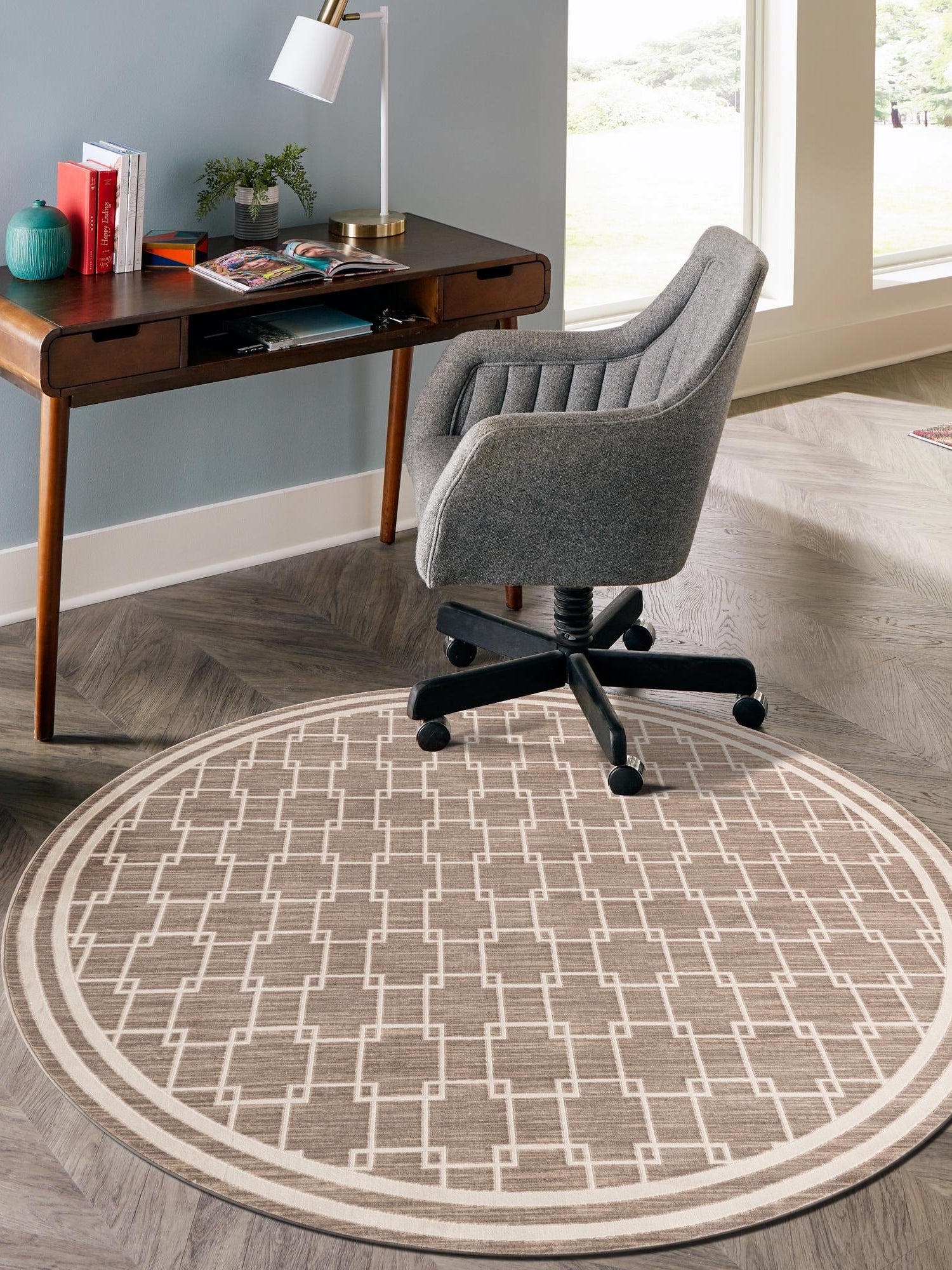 Beige 5' 1 x 5' 1 Jill Zarin Uptown Round Area Rug 70% Polypropylene & 30% Polyester  Contemporary Carpet for Living, Dining, Office, Bedroom for Sale at Rug Engine