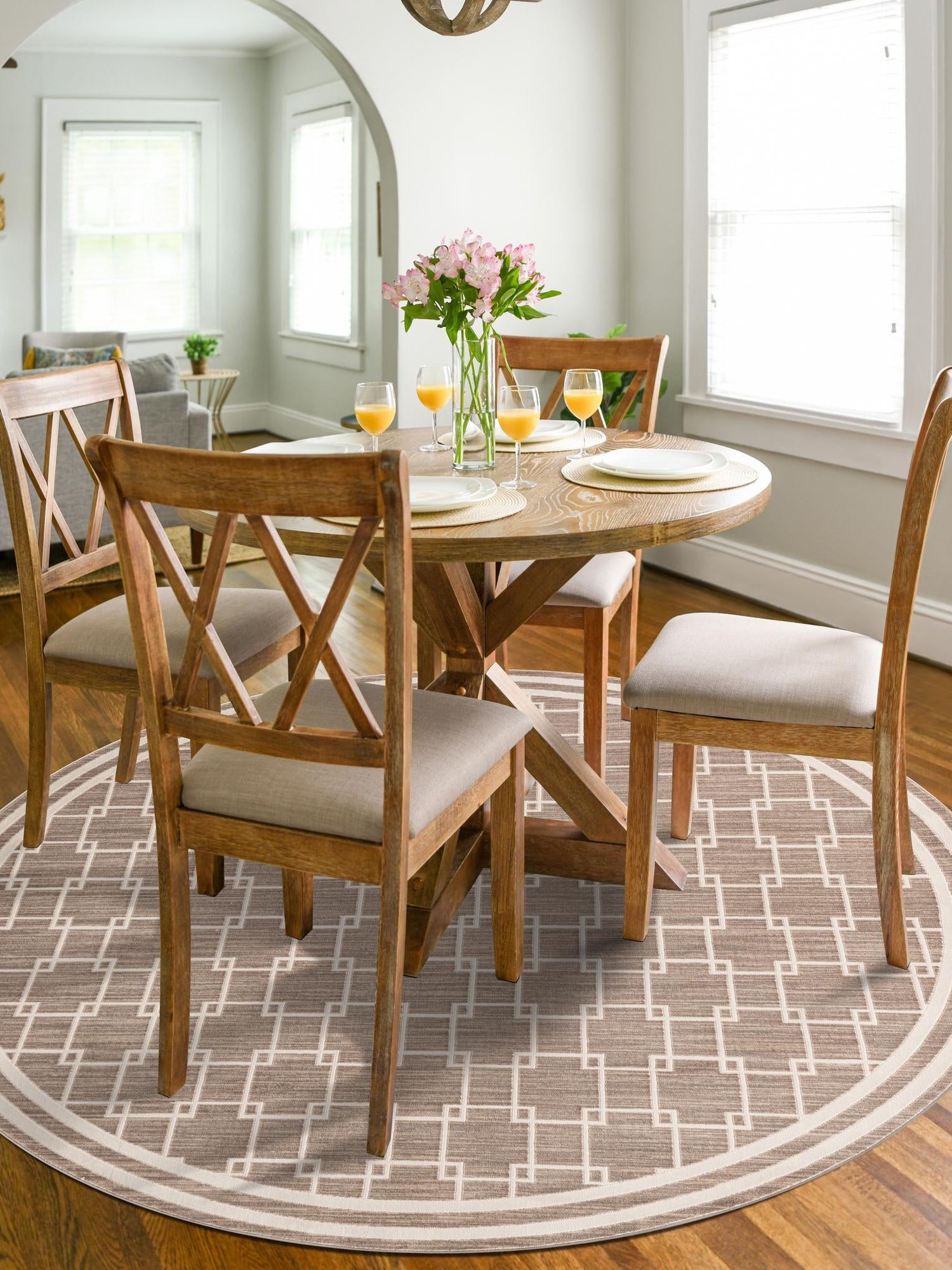 Beige 7' 10 x 7' 10 Jill Zarin Uptown Round Area Rug 70% Polypropylene & 30% Polyester  Contemporary Carpet for Living, Dining, Office, Bedroom for Sale at Rug Engine