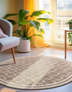Beige 4' 1 x 4' 1 Jill Zarin Uptown Round Area Rug 70% Polypropylene & 30% Polyester  Contemporary Carpet for Living, Dining, Office, Bedroom for Sale at Rug Engine