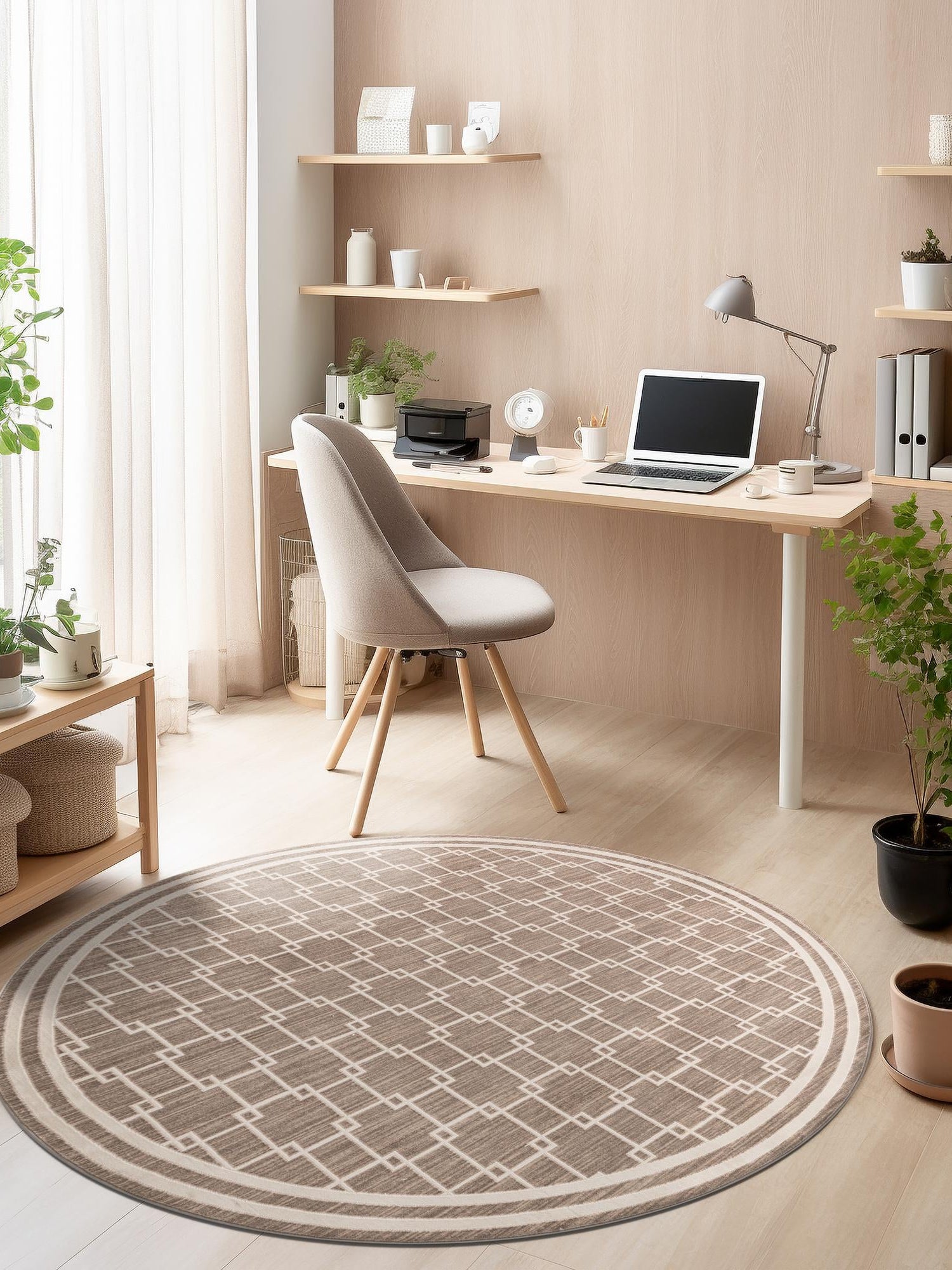 Beige 5' 1 x 5' 1 Jill Zarin Uptown Round Area Rug 70% Polypropylene & 30% Polyester  Contemporary Carpet for Living, Dining, Office, Bedroom for Sale at Rug Engine