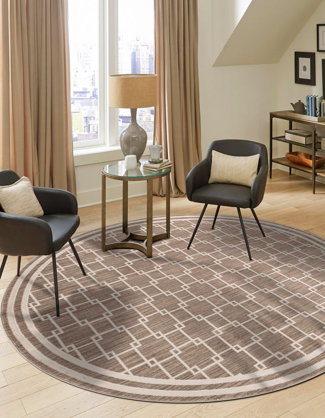 Beige 4' 1 x 4' 1 Jill Zarin Uptown Round Area Rug 70% Polypropylene & 30% Polyester  Contemporary Carpet for Living, Dining, Office, Bedroom for Sale at Rug Engine