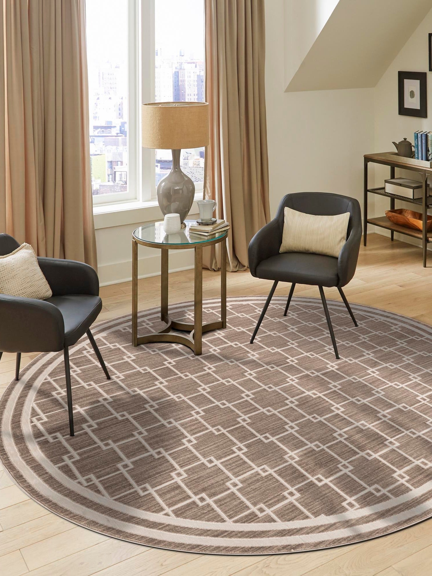 Beige 5' 1 x 5' 1 Jill Zarin Uptown Round Area Rug 70% Polypropylene & 30% Polyester  Contemporary Carpet for Living, Dining, Office, Bedroom for Sale at Rug Engine