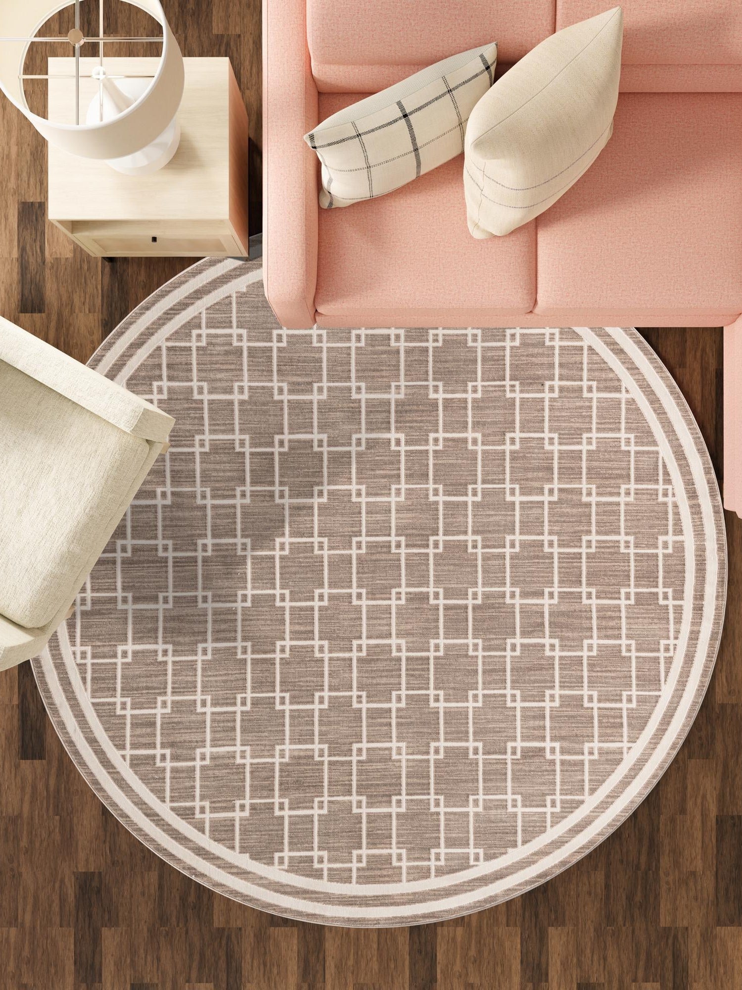 Beige 5' 1 x 5' 1 Jill Zarin Uptown Round Area Rug 70% Polypropylene & 30% Polyester  Contemporary Carpet for Living, Dining, Office, Bedroom for Sale at Rug Engine