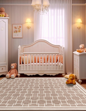 Beige 7' 10 x 7' 10 Jill Zarin Uptown Square Area Rug 70% Polypropylene & 30% Polyester  Contemporary Carpet for Living, Dining, Office, Bedroom for Sale at Rug Engine