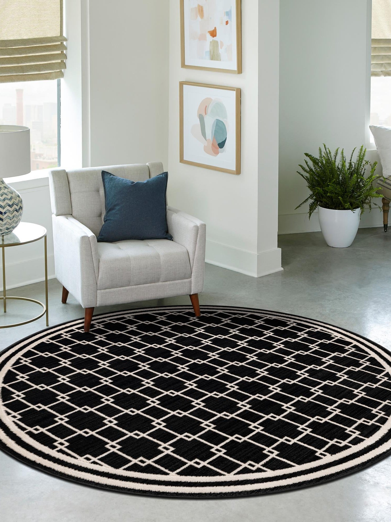 Black 5' 1 x 5' 1 Jill Zarin Uptown Round Area Rug 70% Polypropylene & 30% Polyester  Contemporary Carpet for Living, Dining, Office, Bedroom for Sale at Rug Engine
