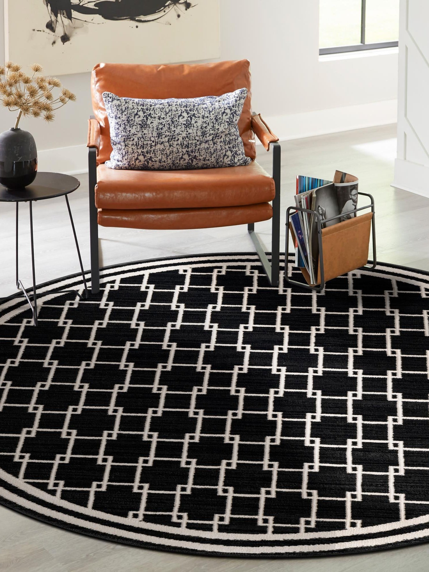 Black 7' 10 x 7' 10 Jill Zarin Uptown Round Area Rug 70% Polypropylene & 30% Polyester  Contemporary Carpet for Living, Dining, Office, Bedroom for Sale at Rug Engine