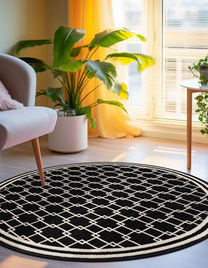 Black 7' 10 x 7' 10 Jill Zarin Uptown Round Area Rug 70% Polypropylene & 30% Polyester  Contemporary Carpet for Living, Dining, Office, Bedroom for Sale at Rug Engine