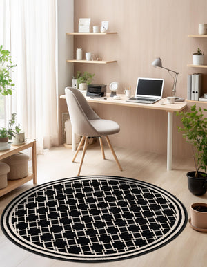 Black 7' 10 x 7' 10 Jill Zarin Uptown Round Area Rug 70% Polypropylene & 30% Polyester  Contemporary Carpet for Living, Dining, Office, Bedroom for Sale at Rug Engine