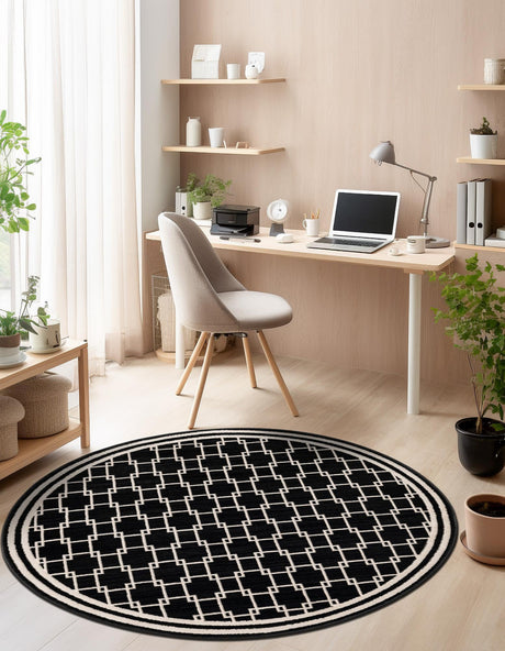 Black 7' 10 x 7' 10 Jill Zarin Uptown Round Area Rug 70% Polypropylene & 30% Polyester  Contemporary Carpet for Living, Dining, Office, Bedroom for Sale at Rug Engine