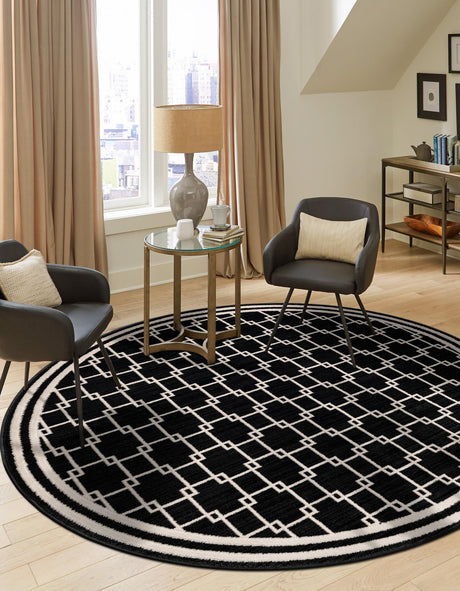 Black 7' 10 x 7' 10 Jill Zarin Uptown Round Area Rug 70% Polypropylene & 30% Polyester  Contemporary Carpet for Living, Dining, Office, Bedroom for Sale at Rug Engine