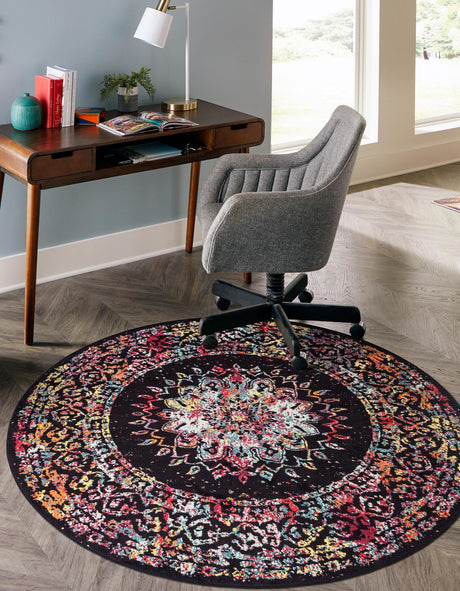 Multicolor 7' 10 x 7' 10 Penrose Round Area Rug Classic Durable Stain Resistant Easy Clean Carpet for Traditional Indoor Home Decor for Sale at Rug Engine