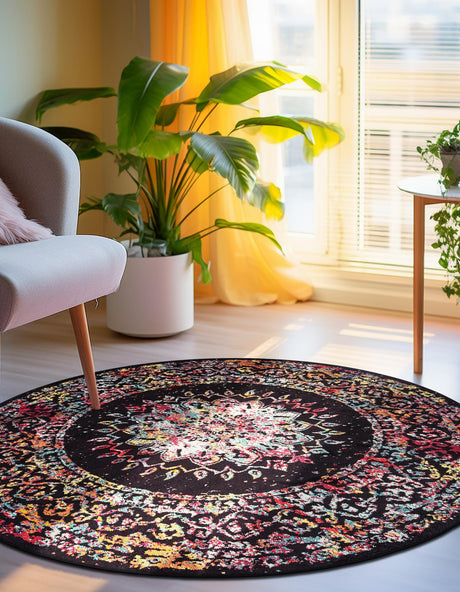 Multicolor 7' 10 x 7' 10 Penrose Round Area Rug Classic Durable Stain Resistant Easy Clean Carpet for Traditional Indoor Home Decor for Sale at Rug Engine