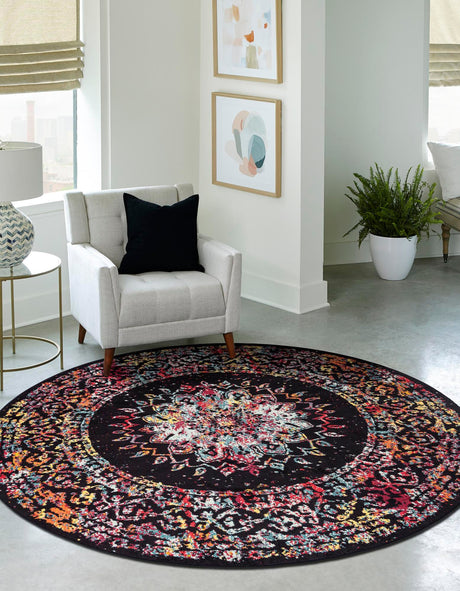 Multicolor 7' 10 x 7' 10 Penrose Round Area Rug Classic Durable Stain Resistant Easy Clean Carpet for Traditional Indoor Home Decor for Sale at Rug Engine