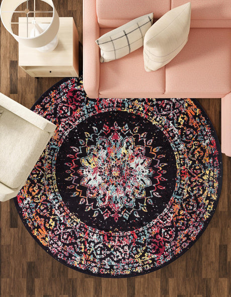 Multicolor 7' 10 x 7' 10 Penrose Round Area Rug Classic Durable Stain Resistant Easy Clean Carpet for Traditional Indoor Home Decor for Sale at Rug Engine