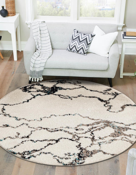 Ivory 5' 3 x 5' 3 Penrose Round Area Rug Classic Durable Stain Resistant Easy Clean Carpet for Traditional Indoor Home Decor for Sale at Rug Engine