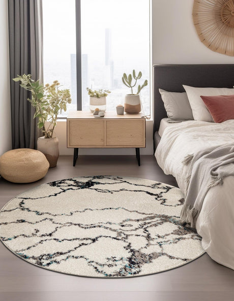 Ivory 5' 3 x 5' 3 Penrose Round Area Rug Classic Durable Stain Resistant Easy Clean Carpet for Traditional Indoor Home Decor for Sale at Rug Engine