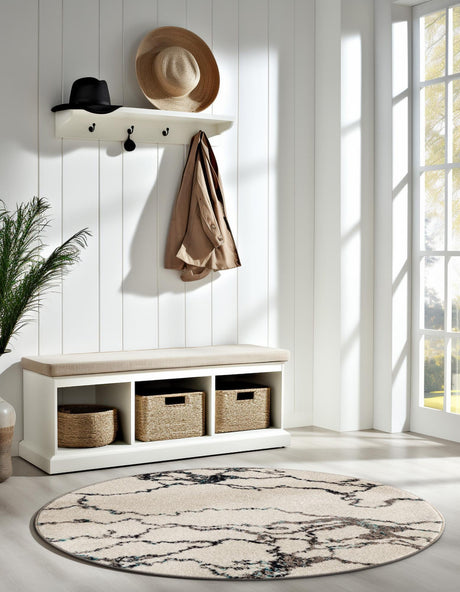 Ivory 5' 3 x 5' 3 Penrose Round Area Rug Classic Durable Stain Resistant Easy Clean Carpet for Traditional Indoor Home Decor for Sale at Rug Engine