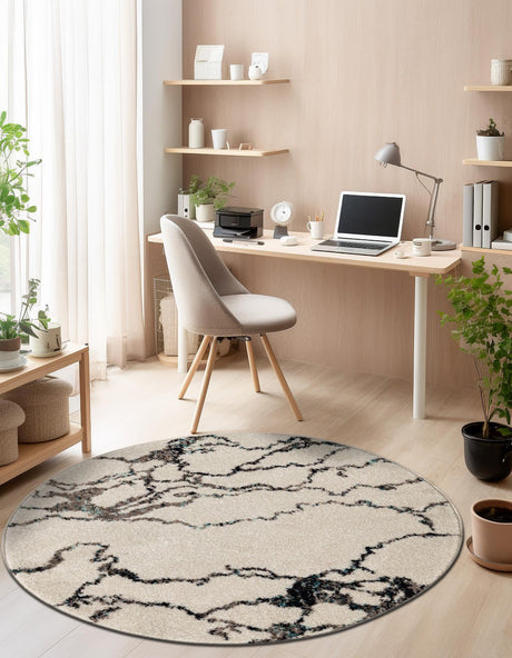 Ivory 5' 3 x 5' 3 Penrose Round Area Rug Classic Durable Stain Resistant Easy Clean Carpet for Traditional Indoor Home Decor for Sale at Rug Engine