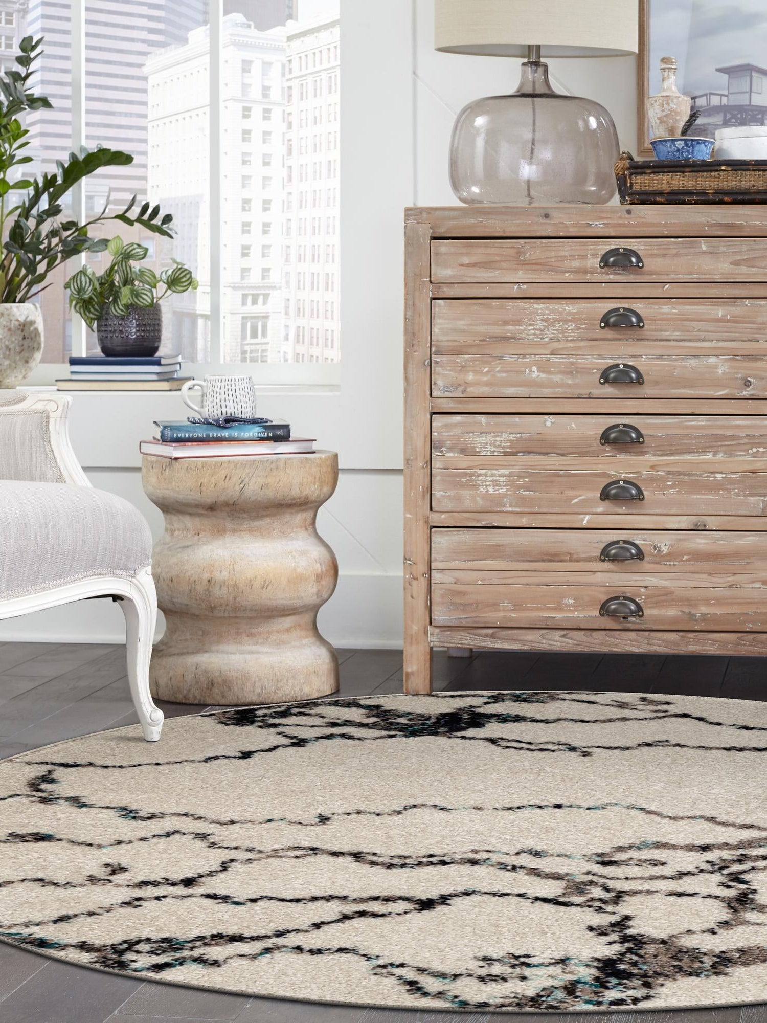 Ivory 3' 1 x 3' 1 Penrose Round Area Rug