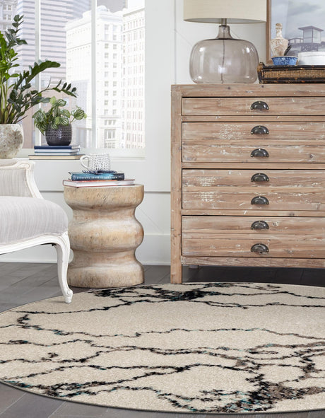 Ivory 5' 3 x 5' 3 Penrose Round Area Rug Classic Durable Stain Resistant Easy Clean Carpet for Traditional Indoor Home Decor for Sale at Rug Engine