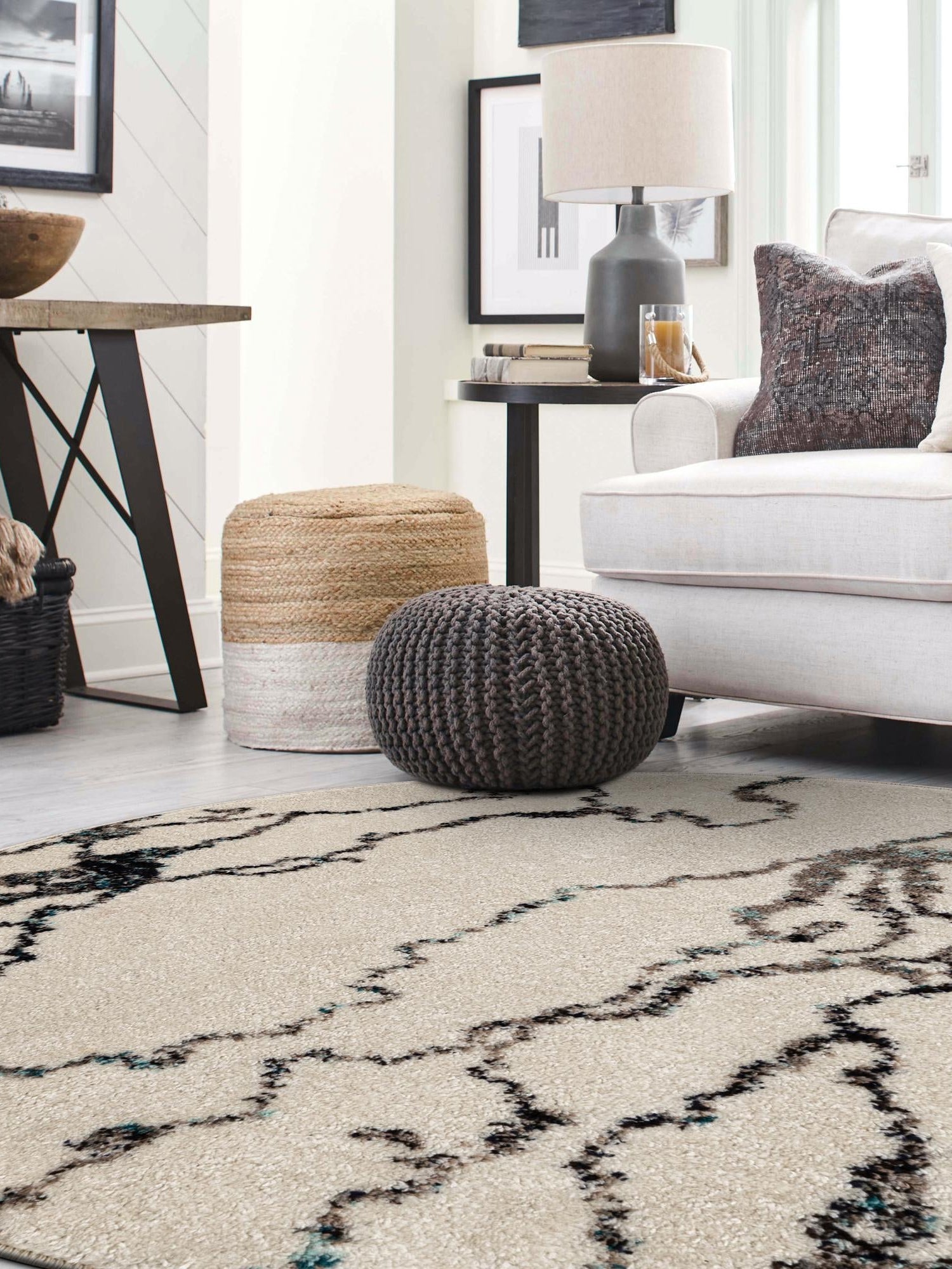 Ivory 5' 3 x 5' 3 Penrose Round Area Rug