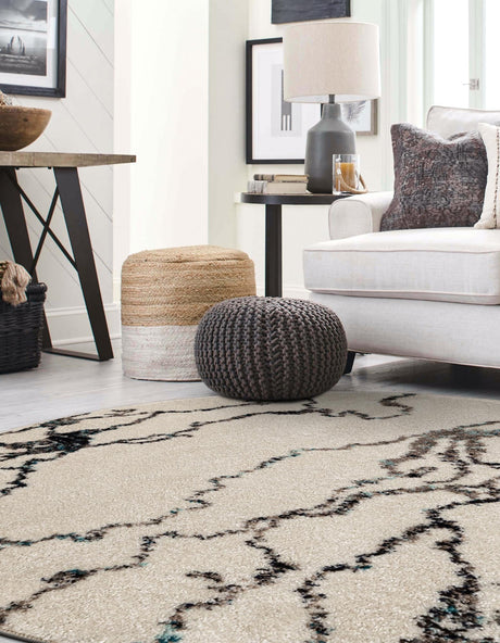 Ivory 5' 3 x 5' 3 Penrose Round Area Rug Classic Durable Stain Resistant Easy Clean Carpet for Traditional Indoor Home Decor for Sale at Rug Engine