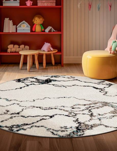 Ivory 10' x 10' Penrose Round Area Rug Classic Durable Stain Resistant Easy Clean Carpet for Traditional Indoor Home Decor for Sale at Rug Engine