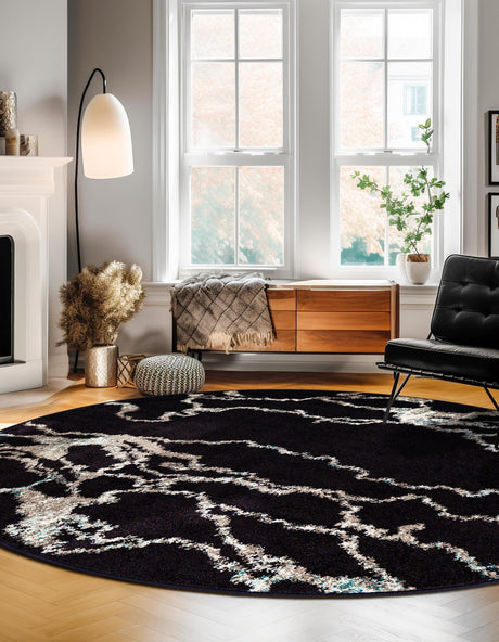 Navy Blue 7' 10 x 7' 10 Penrose Round Area Rug Classic Durable Stain Resistant Easy Clean Carpet for Traditional Indoor Home Decor for Sale at Rug Engine